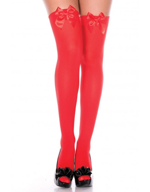 Bas opaques rouges noeuds satinés rouges - MH4742RED Bas opaques rouges noeuds satinés rouges - MH4742RED