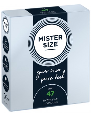 Boite de 3 préservatifs latex avec réservoir, 7 tailles disponibles Mister Size - MS03