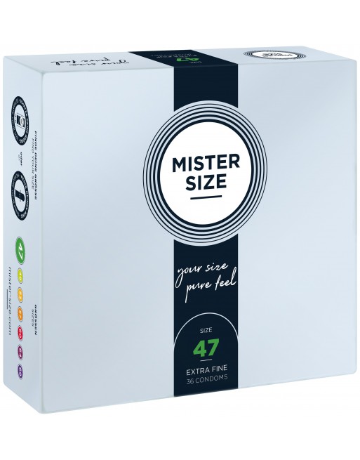 Boite de 36 préservatifs latex avec réservoir, 7 tailles disponibles, Mister Size - MS36 Boite de 36 préservatifs latex avec réservoir, 7 tailles disponibles, Mister Size - MS36