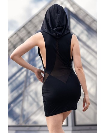 Robe noire sensuelle avec capuche et bandeau poitrine Adriana