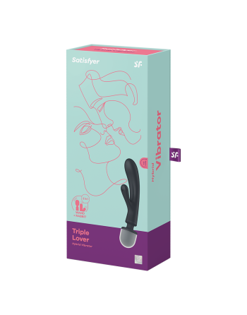 2 en 1 Vibromasseur rabbit et wand noir USB Triple Lover Satisfyer - CC597825