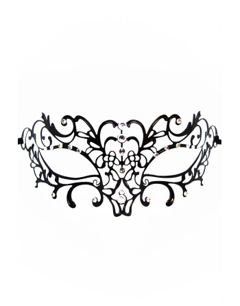 Masque vénitien Elena rigide noir  avec strass  - HMJ-003BK