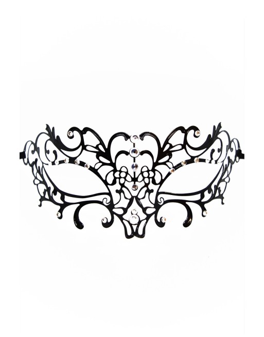 Masque vénitien Elena rigide noir  avec strass  - HMJ-003BK
