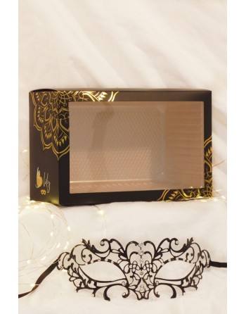 Masque vénitien Elena rigide noir  avec strass  - HMJ-003BK