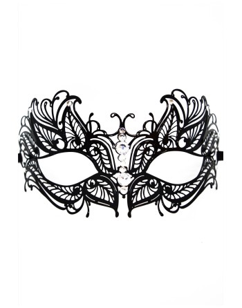 Masque vénitien Greta rigide noir avec strass  -  HMJ-005BK