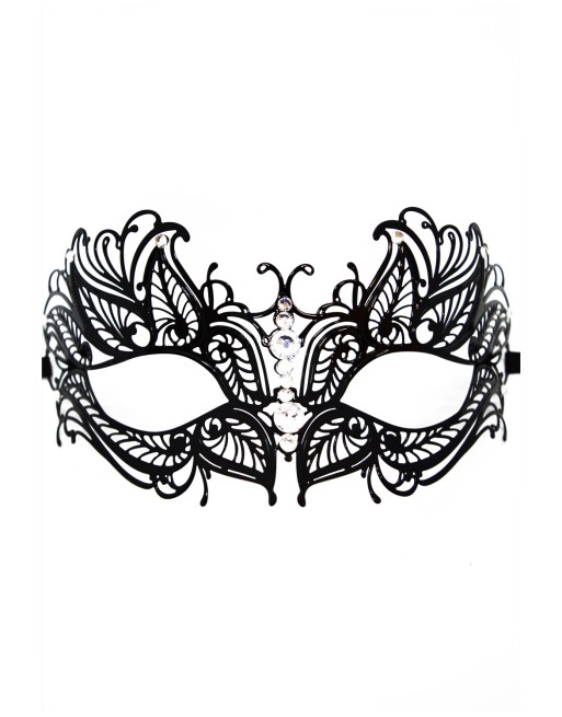 Masque vénitien Greta rigide noir avec strass  -  HMJ-005BK