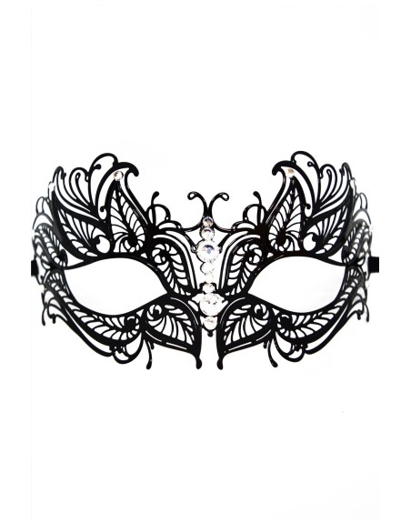 Masque vénitien Greta rigide noir avec strass  -  HMJ-005BK