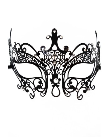 Masque vénitien Lucia rigide noir  avec strass  - HMJ-030BK