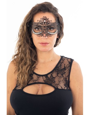 Masque vénitien Ornella rigide noir avec strass  - HMJ-031BK