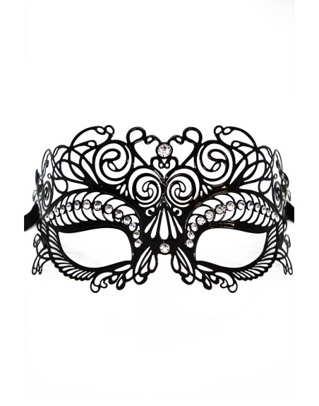 Masque vénitien Giulia rigide noir avec strass  - HMJ-035BK