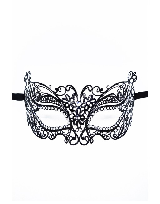 Masque vénitien Alba rigide noir avec strass  - HMJ-039BK
