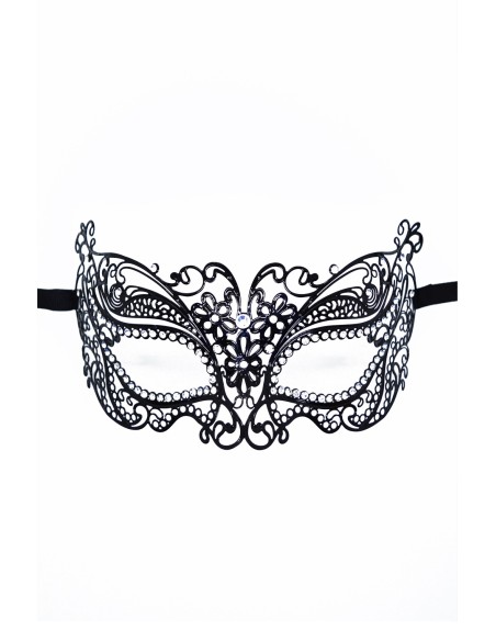 Masque vénitien Alba rigide noir avec strass  - HMJ-039BK