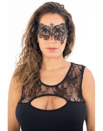 Masque vénitien Bianca rigide doré avec strass - HMJ-047BK
