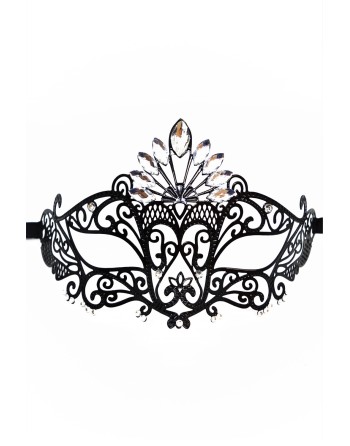Masque vénitien Gemma rigide noir avec strass - HMJ-055BK