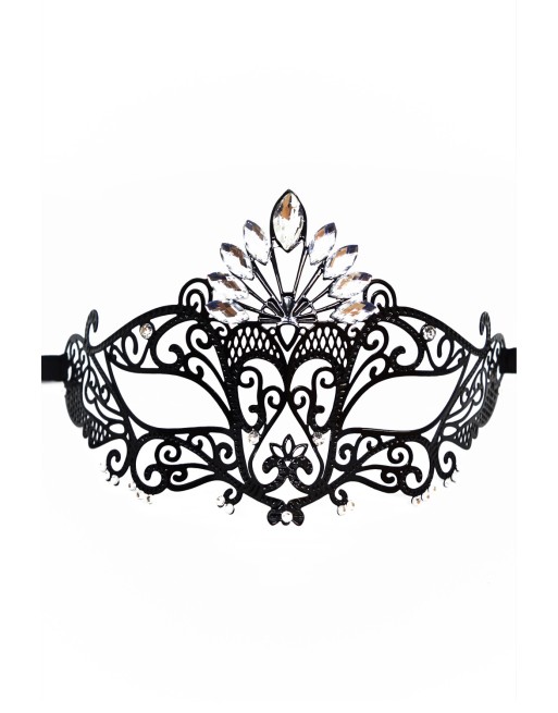 Masque vénitien Gemma rigide noir avec strass - HMJ-055BK