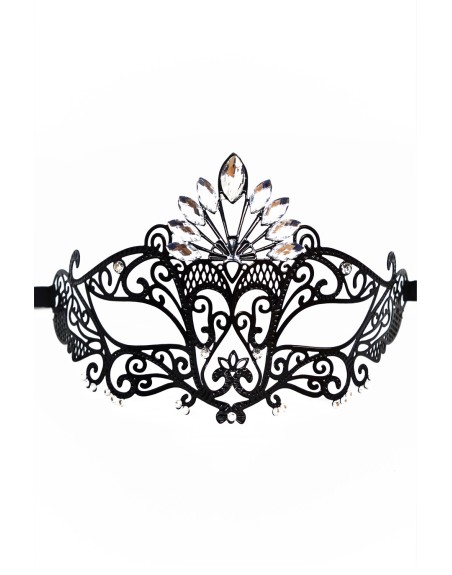 Masque vénitien Gemma rigide noir avec strass - HMJ-055BK