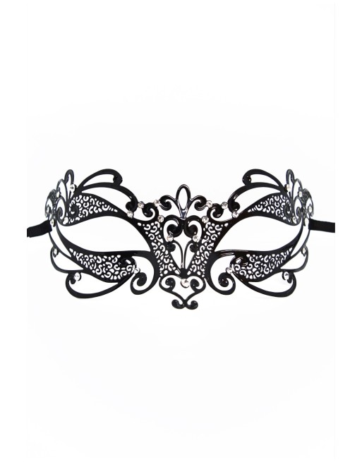 Masque vénitien Gaia rigide noir avec strass - HMJ-061BK