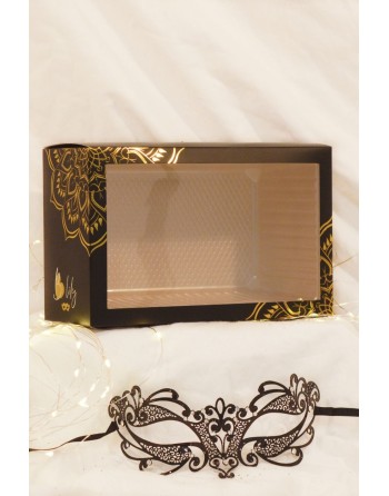 Masque vénitien Gaia rigide noir avec strass - HMJ-061BK