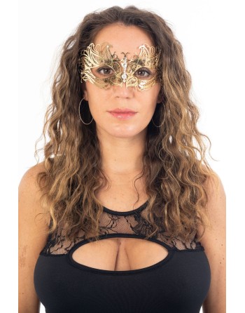 Masque vénitien Greta rigide doré avec strass - HMJ-005B