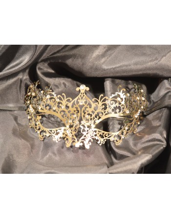Masque vénitien Chiara rigide doré avec strass - HMJ-016B