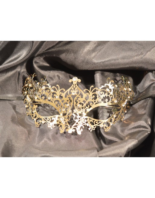 Masque vénitien Chiara rigide doré avec strass - HMJ-016B