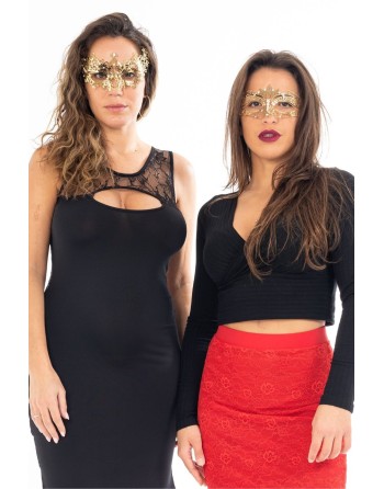 Masque vénitien Chiara rigide doré avec strass - HMJ-016B