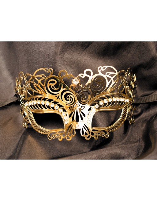 Masque vénitien Giulia rigide doré avec strass - HMJ-035B