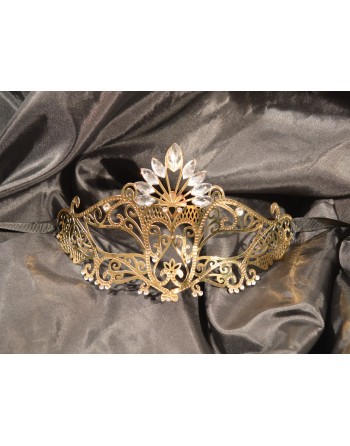 Masque vénitien Gemma rigide doré avec strass - HMJ-055B