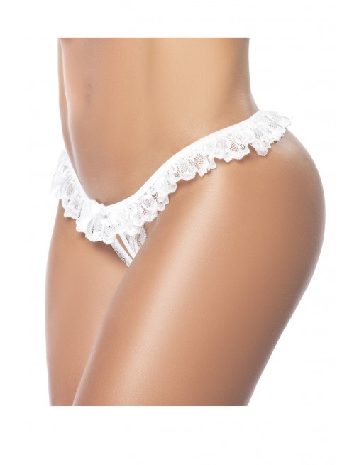 Culotte ouverte blanche avec froufrou en dentelle - MAL119WHT Culotte ouverte blanche avec froufrou en dentelle - MAL119WHT