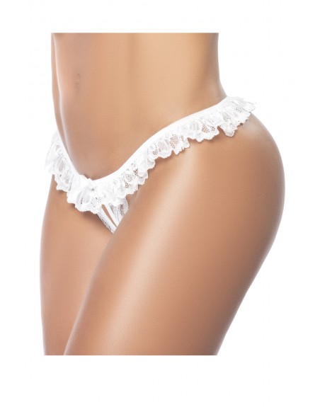 Culotte ouverte blanche avec froufrou en dentelle - MAL119WHT