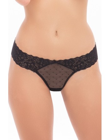 Shorty noire en fine résille et large ceinture dentelle - REN1168-BLK