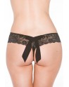 Tanga string noir en dentelle avec noeud arrière - SOH31035BLK