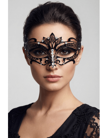 Masque vénitien Asia rigide noir avec strass - HMJ-028BK