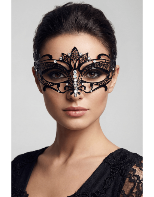 Masque vénitien Asia rigide noir avec strass - HMJ-028BK