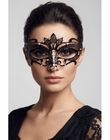 Masque vénitien Asia rigide noir avec strass - HMJ-028BK