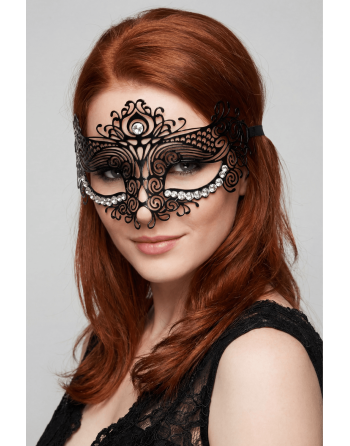Masque vénitien Ornella rigide noir avec strass  - HMJ-031BK