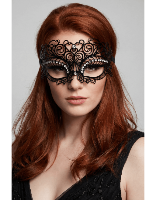 Masque vénitien Giulia rigide noir avec strass  - HMJ-035BK