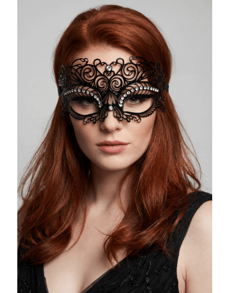 Masque vénitien Giulia rigide noir avec strass  - HMJ-035BK