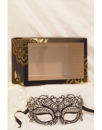 Masque vénitien Giulia rigide noir avec strass  - HMJ-035BK