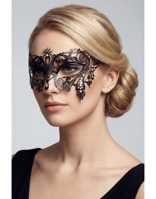 Masque vénitien Bianca rigide doré avec strass - HMJ-047BK