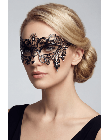 Masque vénitien Bianca rigide doré avec strass - HMJ-047BK