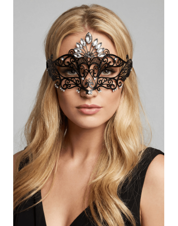 Masque vénitien Gemma rigide noir avec strass - HMJ-055BK