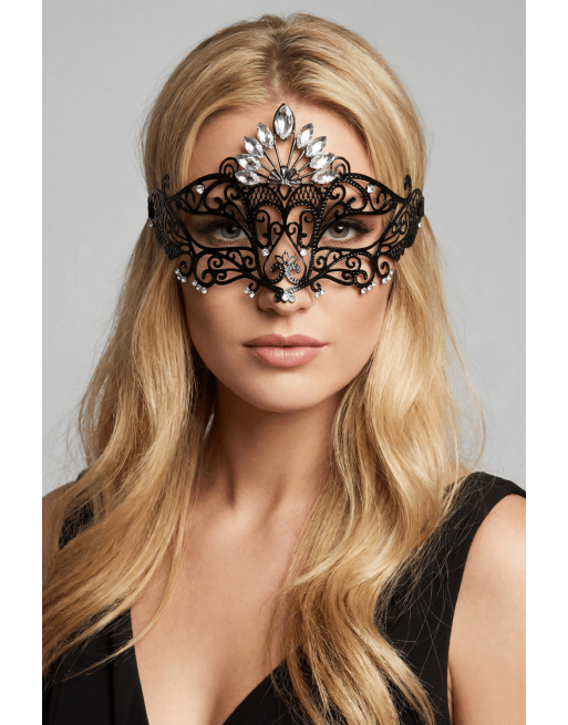 Masque vénitien Gemma rigide noir avec strass - HMJ-055BK