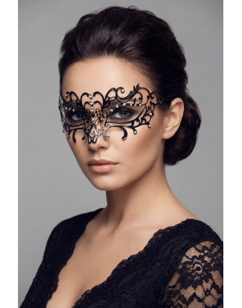 Masque vénitien Elena rigide noir  avec strass  - HMJ-003BK