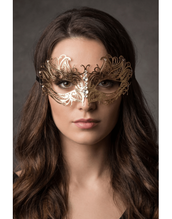 Masque vénitien Greta rigide doré avec strass - HMJ-005B