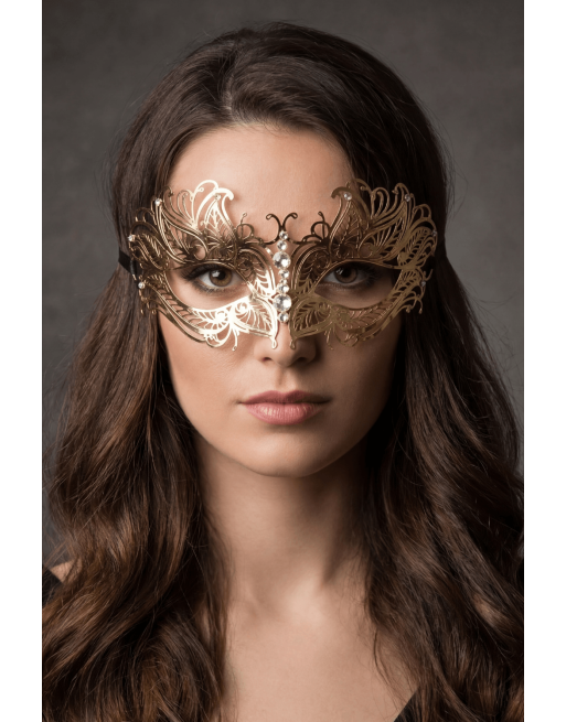 Masque vénitien Greta rigide doré avec strass - HMJ-005B