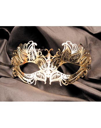 Masque vénitien Greta rigide doré avec strass - HMJ-005B