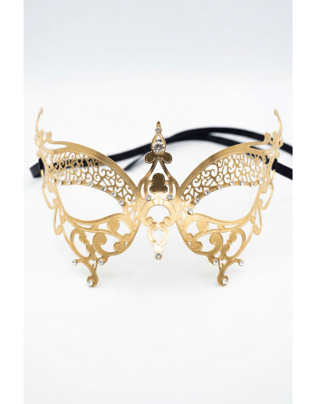 Masque vénitien Alida rigide doré avec strass - HMJ-026B