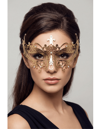 Masque vénitien Lucia rigide doré avec strass - HMJ-030B