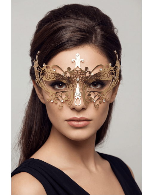 Masque vénitien Lucia rigide doré avec strass - HMJ-030B